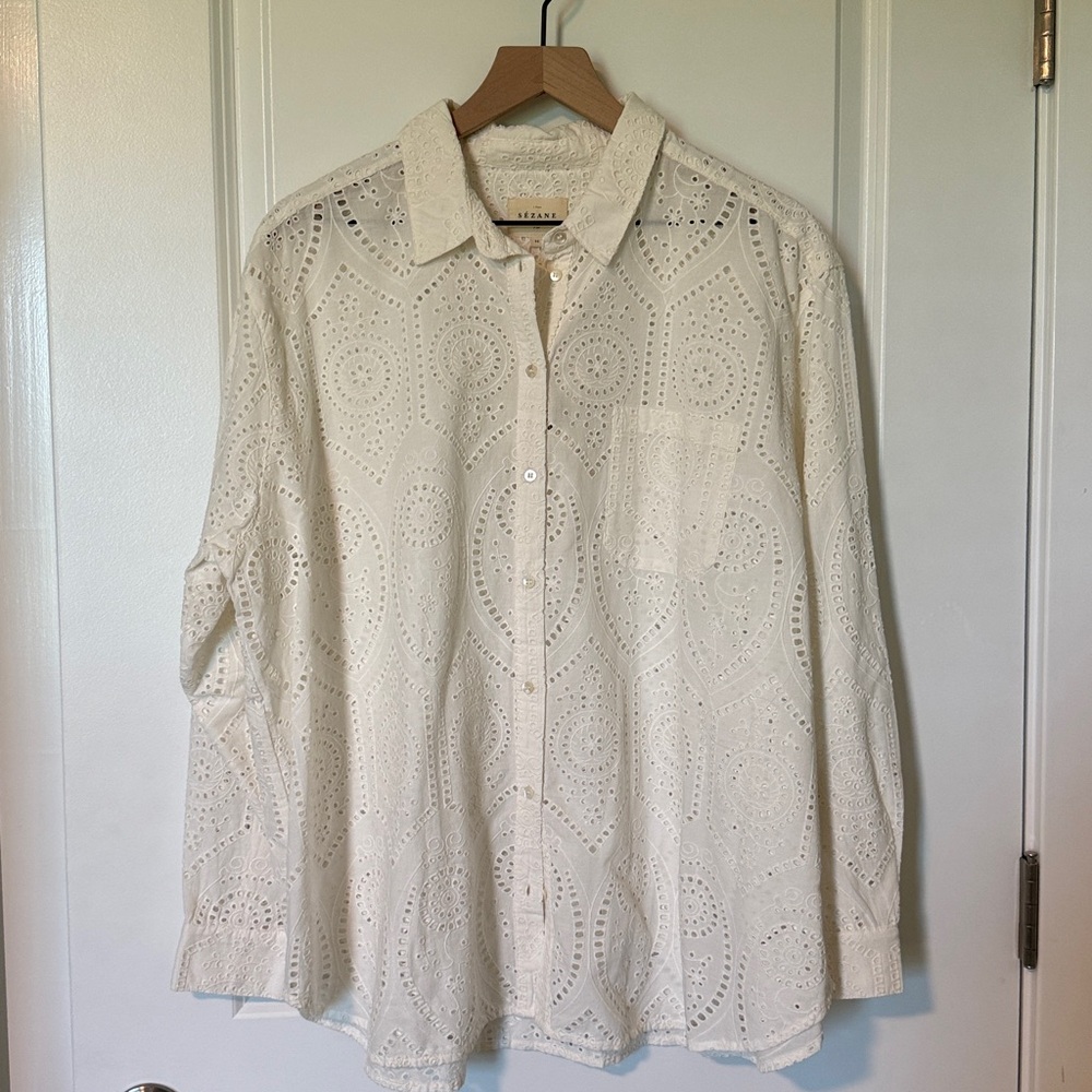Sezane Max Shirt Ecru Eyelet - Size 12